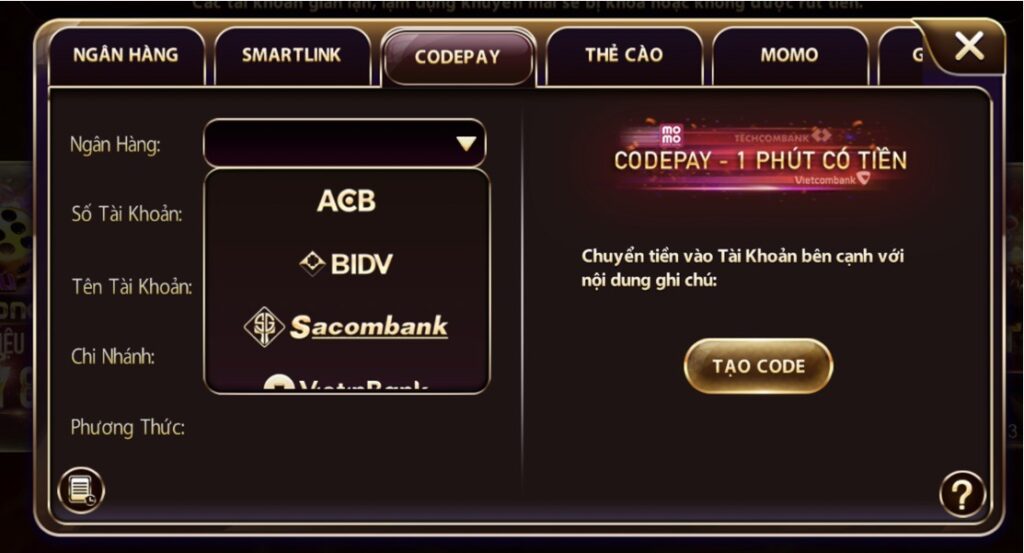 Nạp tiền codepay tại Zowin